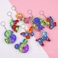 2021 Krawattenfarbstoff US Mini Schlüsselkette Einfache Grübchen Bubble Zappelspielzeug Dinasour Regenbogen Silikon Squeeze Poping Keychain